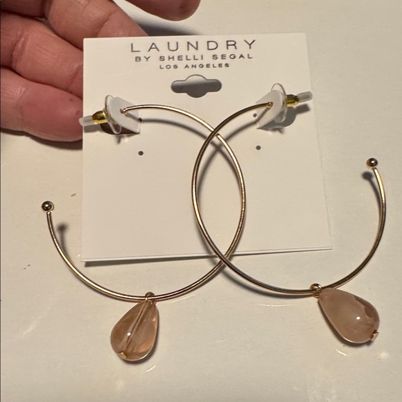 Laundry by Shelli Segal Gold Tone Open Hoop Teardrop Dangle Earrings (BR888/3) - Picture 3 of 5